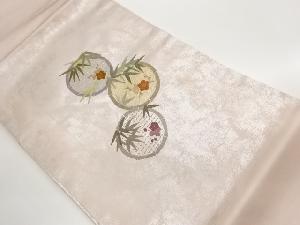 汕頭刺繍引箔竹丸文に梅・笹模様名古屋帯